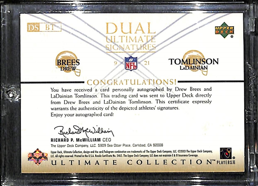 2003 Upper Deck Ultimate Drew Brees/LaDainian Tomlinson Autograph Card