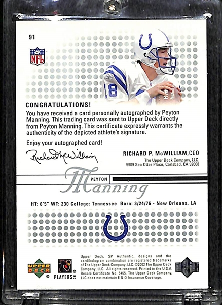 2002 SP Authentic Peyton Manning Autograph Card