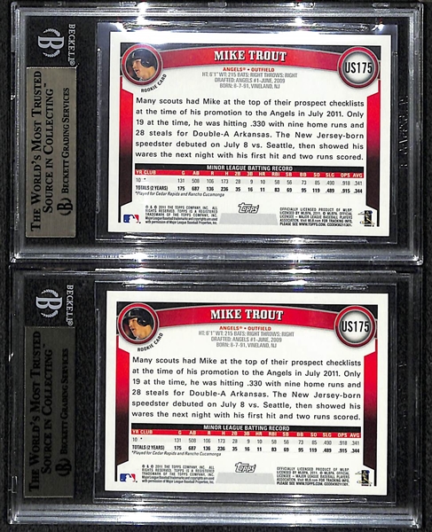 Lot of 2 2011 Topps Update Mike Trout Rookies - BGS 9.5