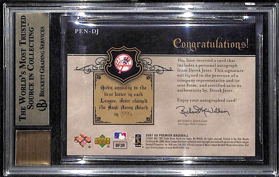 2007 UD Premier Derek Jeter Autograph Card - BGS 9.5