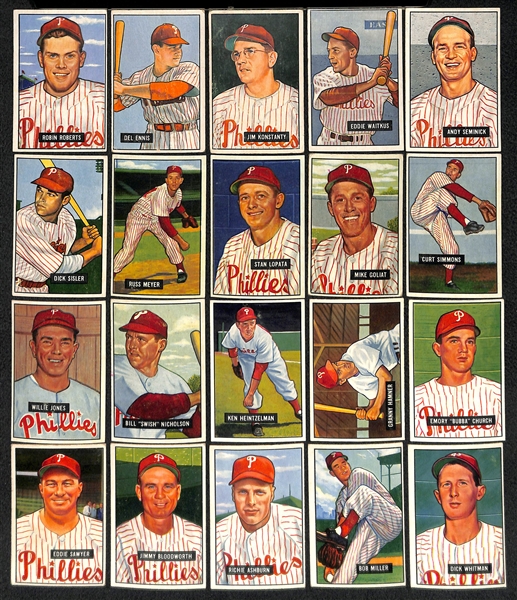 Lot Of 20 1951 Bowman Phillies Cards w. Roberts