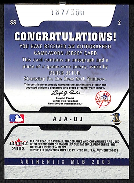 2003 Fleer Authentix Derek Jeter Autograph Jersey Card