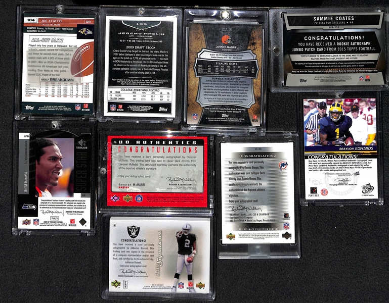 Lot Of 9 Football Stars Autograph Cards w. Flacco & McNabb