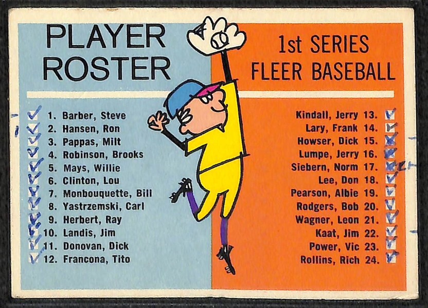 1963 Fleer Baseball Complete Set of 66 Cards