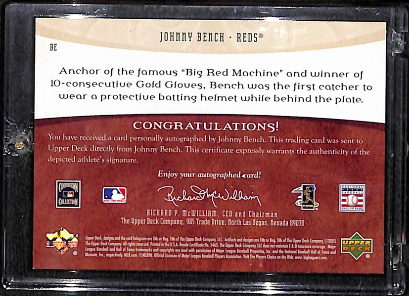 2005 Upper Deck Artifacts Johnny Bench #1/1 Autograph Card