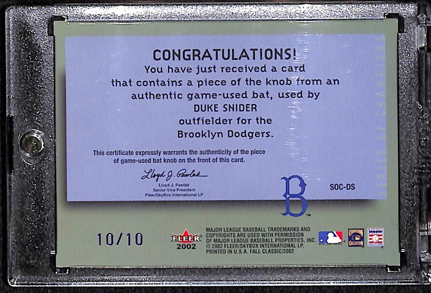 2002 Fleer Fall Classic Duke Snider Bat Knob Card #10/10