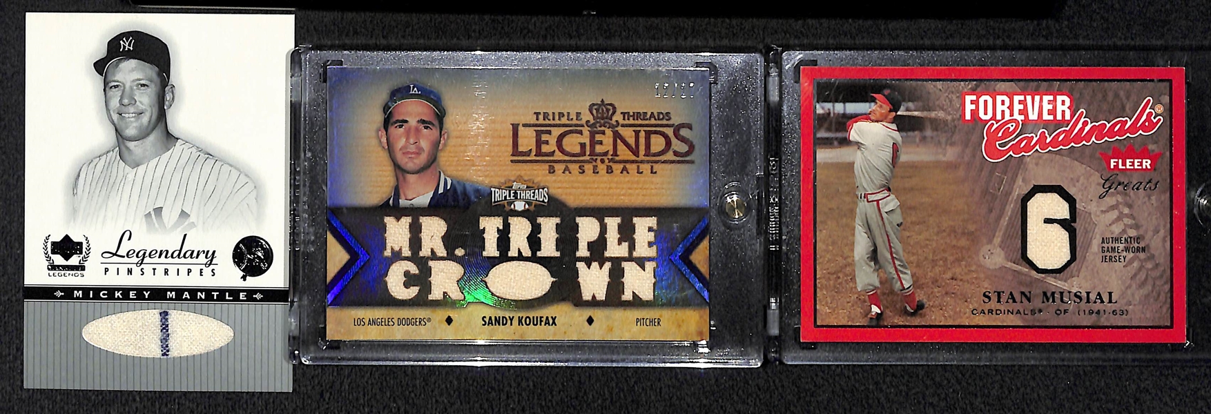 Lot Of 3 Hall of Fame Relic Cards w. Mantle & Koufax