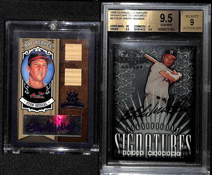 Stan Musial & Eddie Mathews Autograph Card Lot