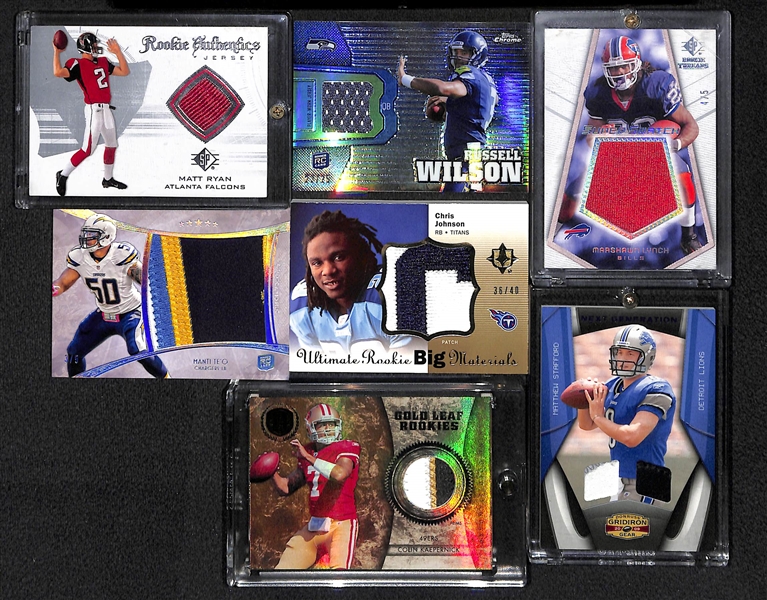 Lot of 7 Football Patch/Jersey Cards w. Russell Wilson