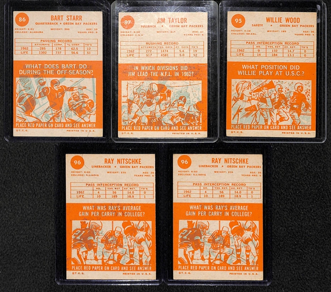 5 1963 Topps Packers Cards w. Bart Starr