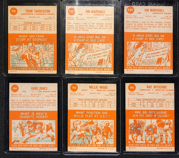 Lot Of 6 1963 Topps Football Cards w. Tarkenton
