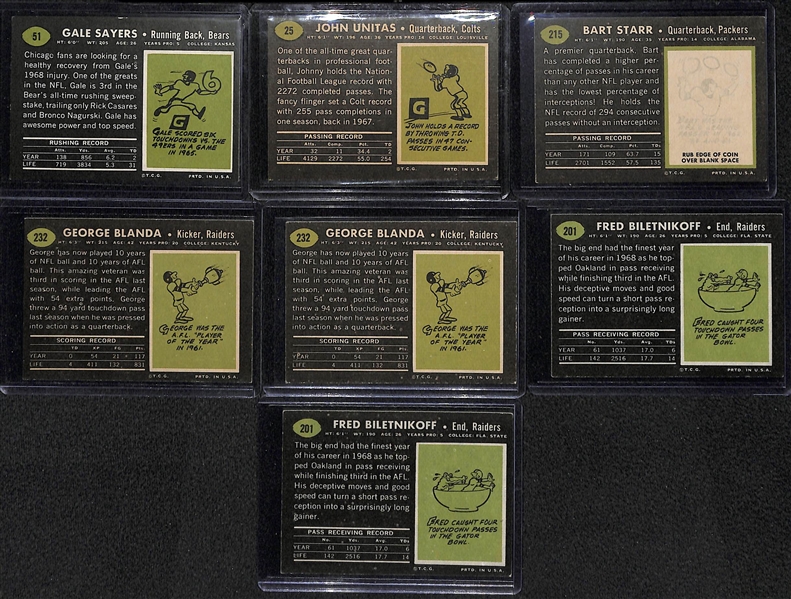Lot Of 7 1969 Topps Football Cards w. Sayers