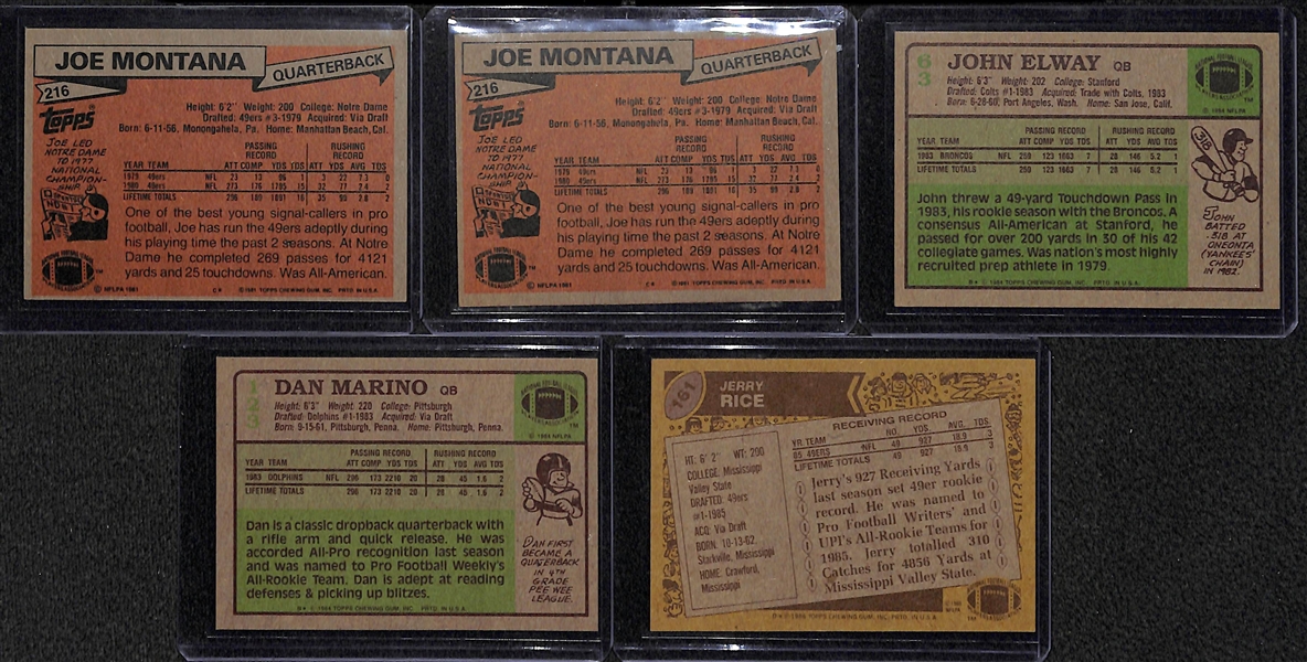 Lot Of 5 Topps Rookie Cards 1981-1986 w. Montana