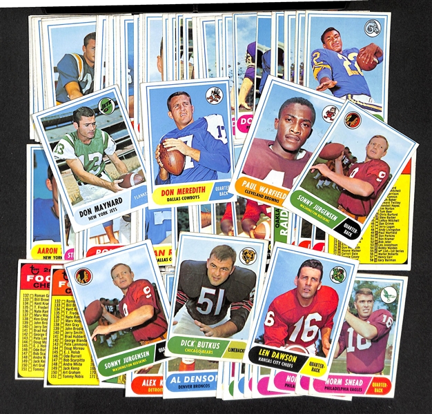 Lot of 100 1968 Topps Assorted Football Cards w. Don Meredith