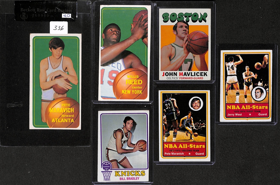 Lot of 6 Topps Basketball Cards from 1970-71 through 1973-74 w. Pete Maravich Rookie Card BVG 4