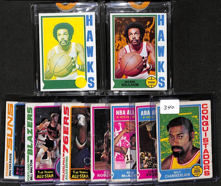 6 - 1974-1975 Topps & 3 - 1978-79 Topps Basketball Cards w. Chamberlain & Erving