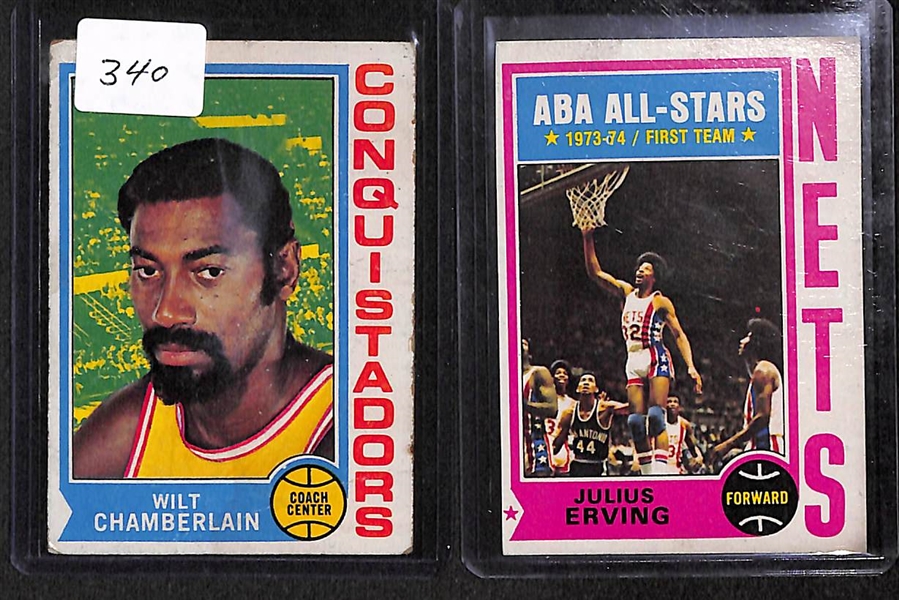 6 - 1974-1975 Topps & 3 - 1978-79 Topps Basketball Cards w. Chamberlain & Erving