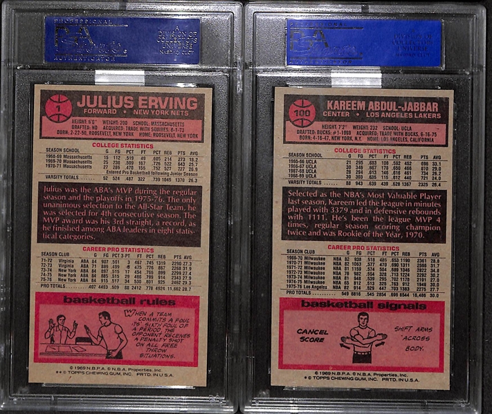 Lot of 2 1976 Topps Basketball Cards - Julius Erving & Abdul-Jabbar - PSA 7 & 9