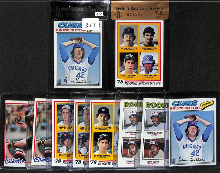 Lot of 10 1977-1978 Topps Rookie Cards w. Bruce Sutter Rookie Card BVG 7.0