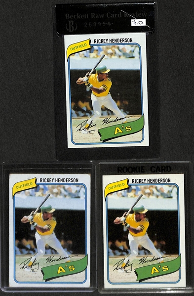 2 - 1979 Ozzie Smith Rookie Cards BVG & 3 1980 Rickey Henderson RC BVG