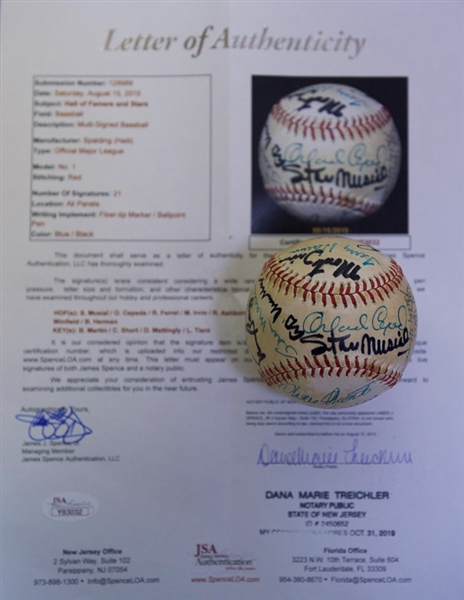 Multi Signed Baseball by 21 Players w. Stars Including Musial, Ashburn, Ernie Banks & More - JSA