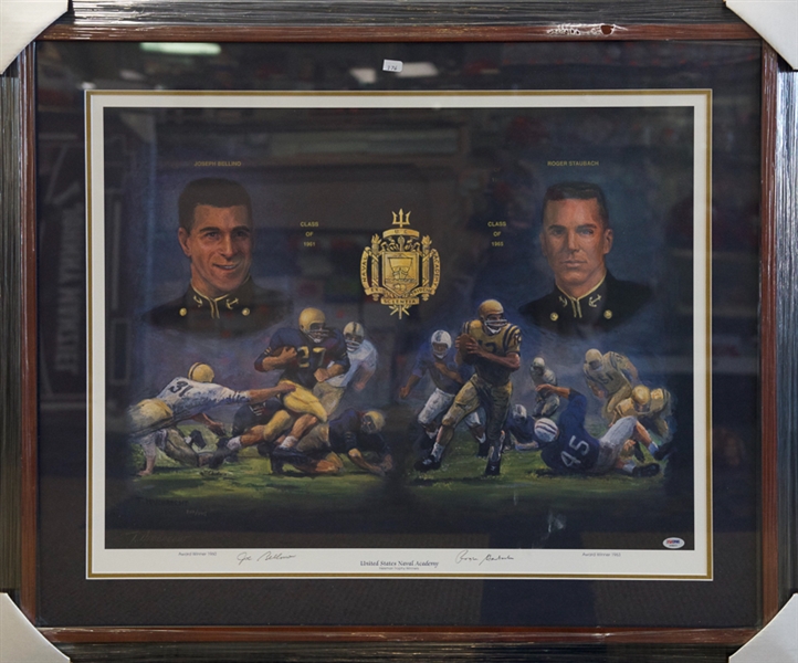 Joe Bellino & Roger Staubach Signed US Naval Academy Print - PSA/DNA