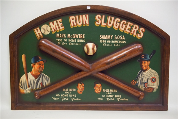 Homerun Sluggers Folk Art Wooden Display w. McGwire, Sosa, Ruth, & Maris
