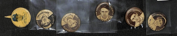 Lot of 5 - 1910 P2 Sweet Caporal Pins & 1 - 1930 P8 National Game Pin