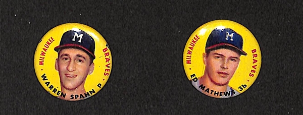 Lot of 20 - 1956 Topps Pins w. Eddie Mathews & Warren Spahn - 20 Different Pins