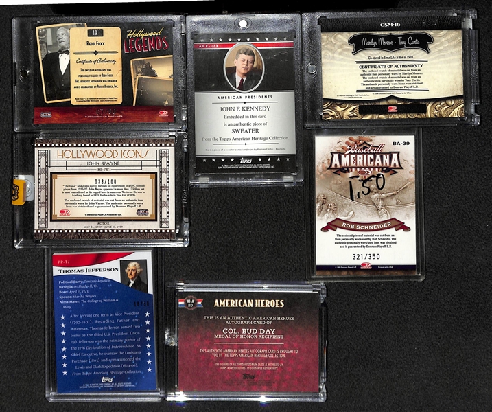 Lot Of 7 Non-Sports Relic & Autograph Cards w. JFK Sweater