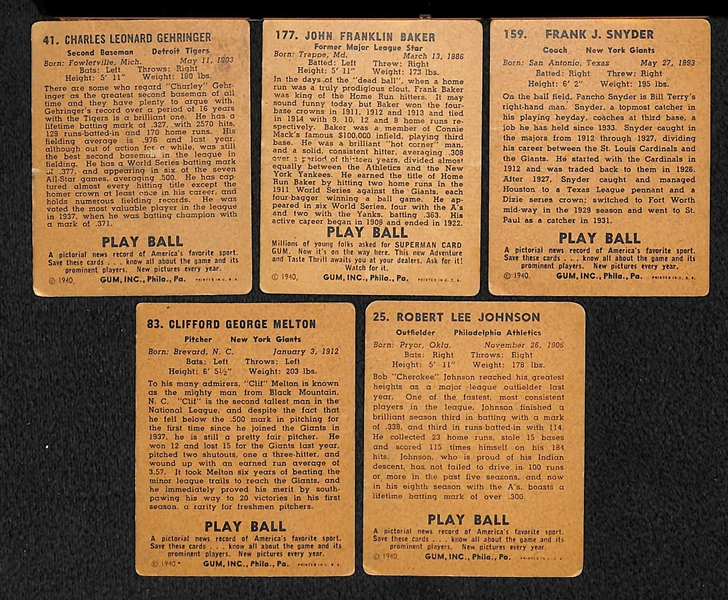 Lot of 13 Different 1940 Play Ball Cards w. Charlie Gehringer