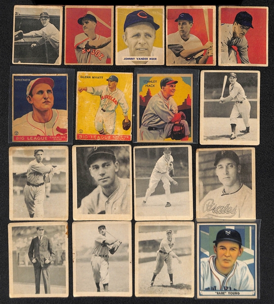 Lot of 17 Vintage Cards from 1933-1949 - Goudey, Play Ball, Bowman w. Pepper Martin