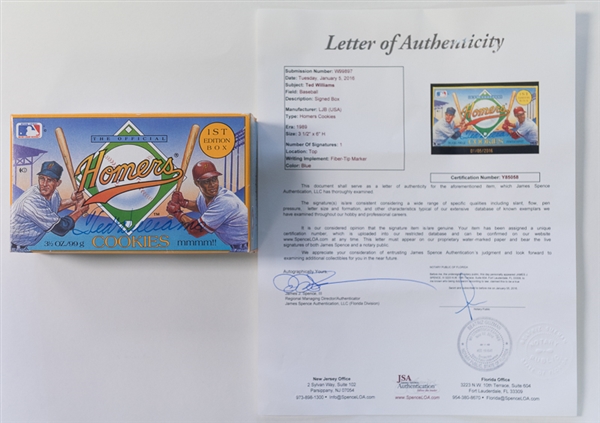 Ted Williams Signed Homers Cookie Box -JSA