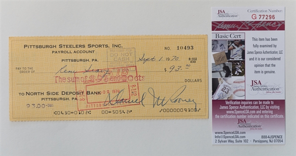 Dan Rooney Signed Check - JSA