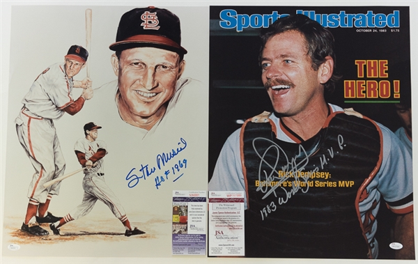 Stan Musial & Rick Dempsey Signed 16 x 20 Prints - JSA