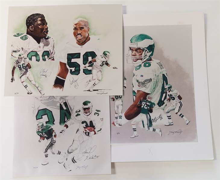 Lot Of 3 Eagles Signed 16 x 20 Prints w. Walker