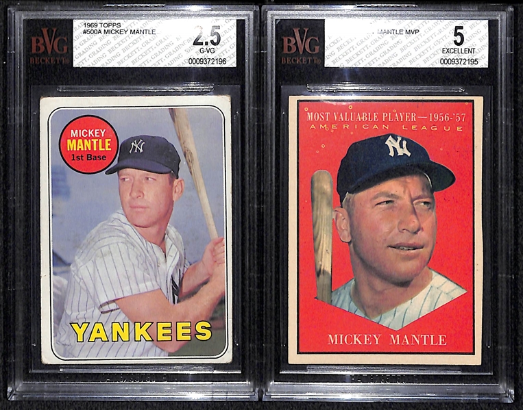 Lot of 2 Mantle Cards - 1961 Topps MVP & 1969 Topps - BVG