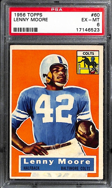 Lot of 3 1956 Topps Cards - #60 Lenny Moore Rookie Card PSA 6, #6 Norm Van Brocklin PSA 5, & #44 Joe Schmidt PSA 4