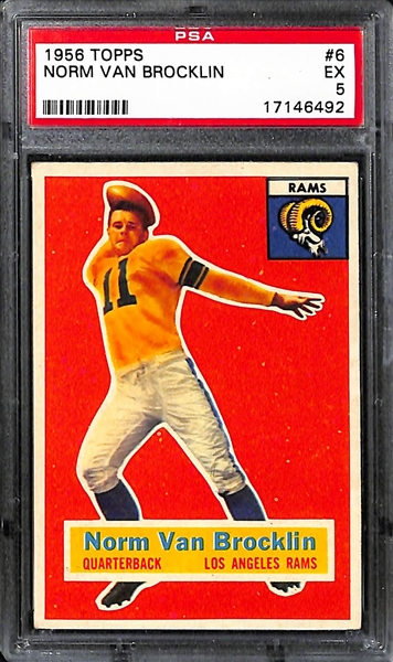 Lot of 3 1956 Topps Cards - #60 Lenny Moore Rookie Card PSA 6, #6 Norm Van Brocklin PSA 5, & #44 Joe Schmidt PSA 4