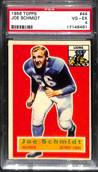 Lot of 3 1956 Topps Cards - #60 Lenny Moore Rookie Card PSA 6, #6 Norm Van Brocklin PSA 5, & #44 Joe Schmidt PSA 4