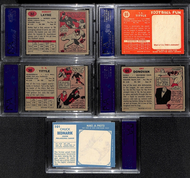 Lot of 5 Football Stars 1957-1961 Topps Cards - PSA - w. Bobby Layne