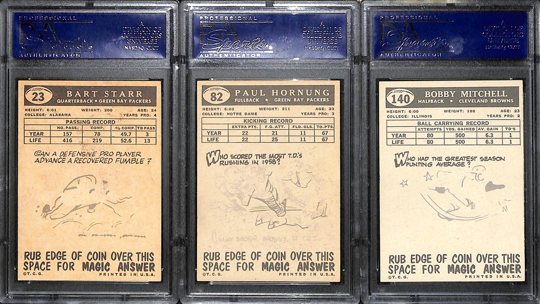 Lot of 7 1959 Topps Football Cards w. Bart Starr & Paul Hornung - PSA Graded