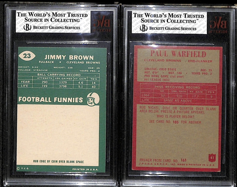 Lot of 2 - 1960 Topps #23 Jim Brown BVG 5 & 1965 Philadelphia #41 Paul Warfield Rookie Card BVG 5