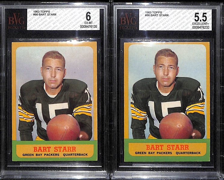 Lot of 2 - 1963 Topps #86 Bart Starr - BVG 6 & 5.5