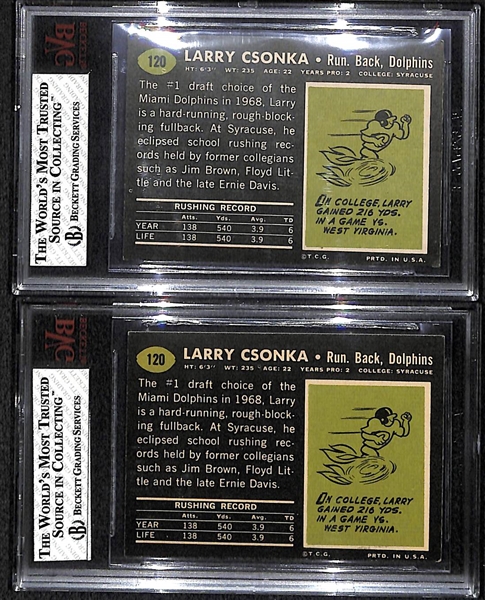 Lot of 2 1969 Topps Larry Csonka Rookie Cards - Both BVG 6