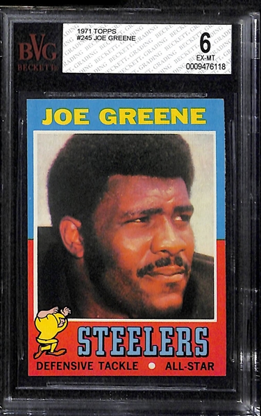 Lot of 2 - 1971 Topps Football Cards - #250 Joe Namath BVG 7 & #245 Joe Greene Rookie Card BVG 6
