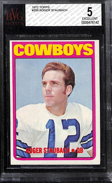 Lot of 2 1972 Topps #200 Roger Staubach Cards - BVG 5.5 & 5