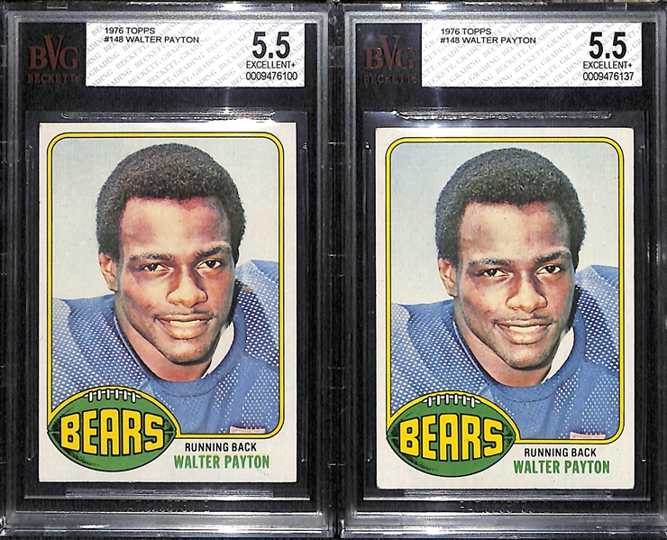 Lot of 2 1976 Topps #148 Walter Payton Cards - Both BVG 5.5