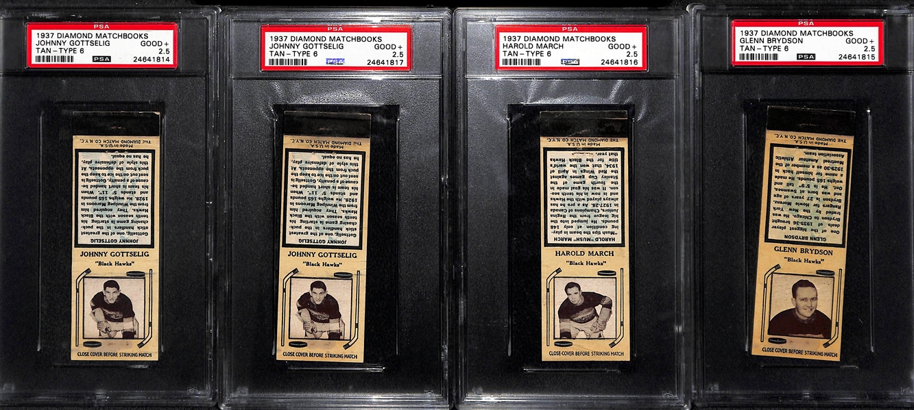 Lot of 4 1937 Diamond Hockey Matchbooks - All PSA 2.5