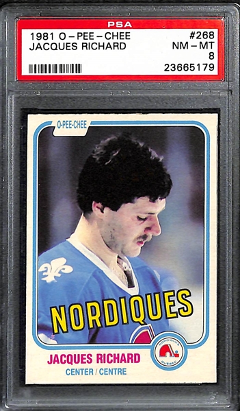 Lot of 9 1981 O-Pee-Chee Hockey Cards w. Kenny Linseman PSA 8 - All PSA Graded 8s & 9
